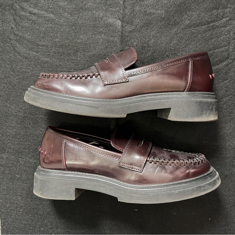Zara Chunky Penny Loafers Wine Deep Burgundy Women’s Size 7.5 Or 38 - Picture 13 of 13